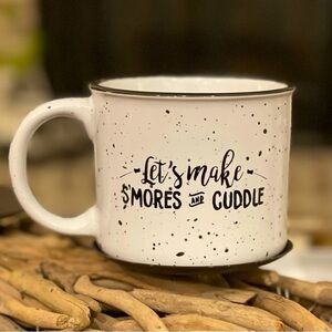 ADORABLE “Let’s Make S’mores & Cuddle” White & Black Speckled Campfire Mug